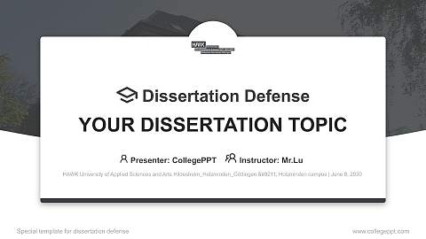 HAWK University of Applied Sciences and Arts Hildesheim_Holzminden_Göttingen – Holzminden campus Graduation Thesis Defense PPT Template