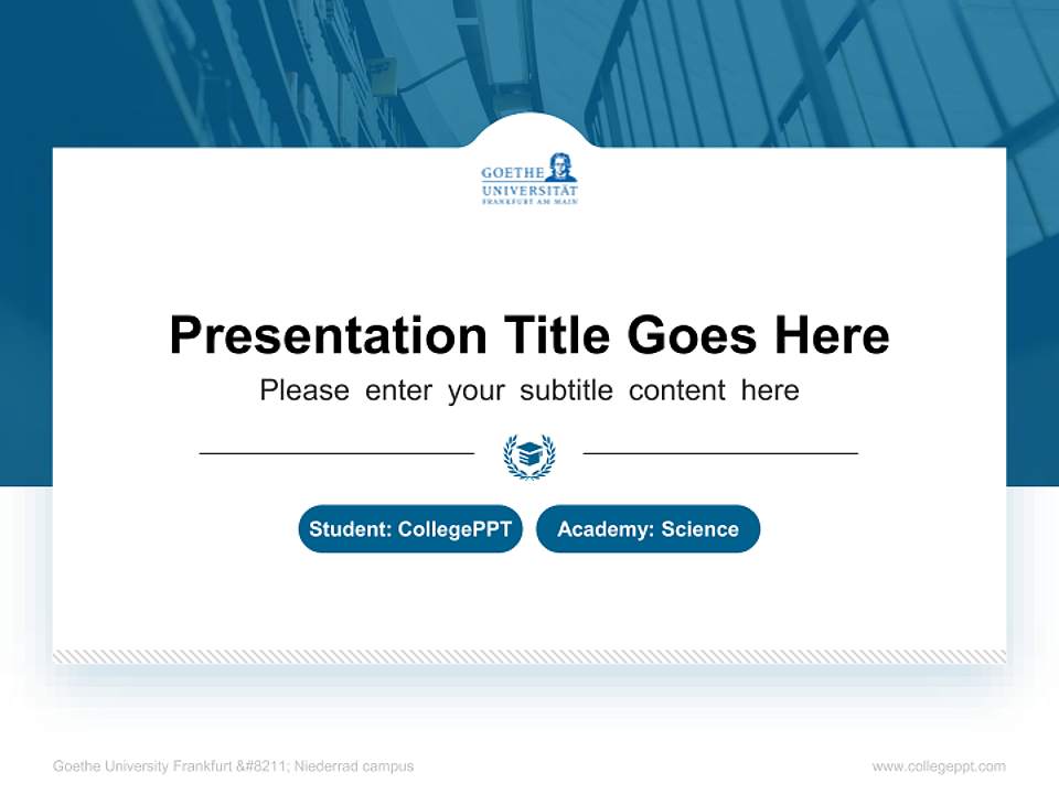 Goethe University Frankfurt – Niederrad campus National Scholarship Defense PPT Template4:3 ratio PPT effect preview image4