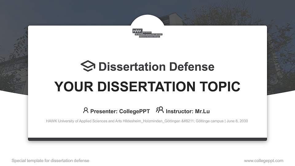 HAWK University of Applied Sciences and Arts Hildesheim_Holzminden_Göttingen – Göttinge campus Graduation Thesis Defense PPT Template16:9 ratio PPT effect preview image