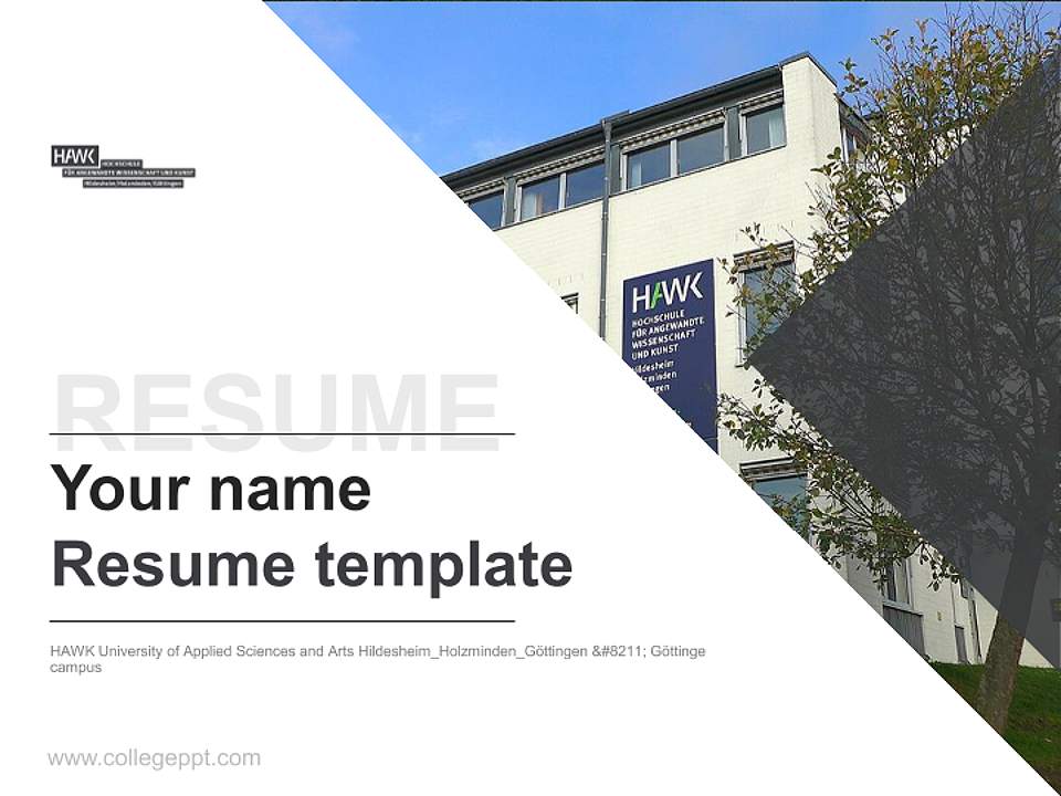HAWK University of Applied Sciences and Arts Hildesheim_Holzminden_Göttingen – Göttinge campus Resume PPT Template4:3 ratio PPT effect preview image5