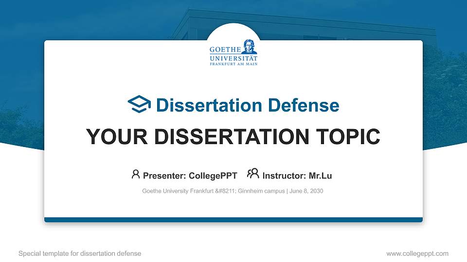 Goethe University Frankfurt – Ginnheim campus Graduation Thesis Defense PPT Template16:9 ratio PPT effect preview image