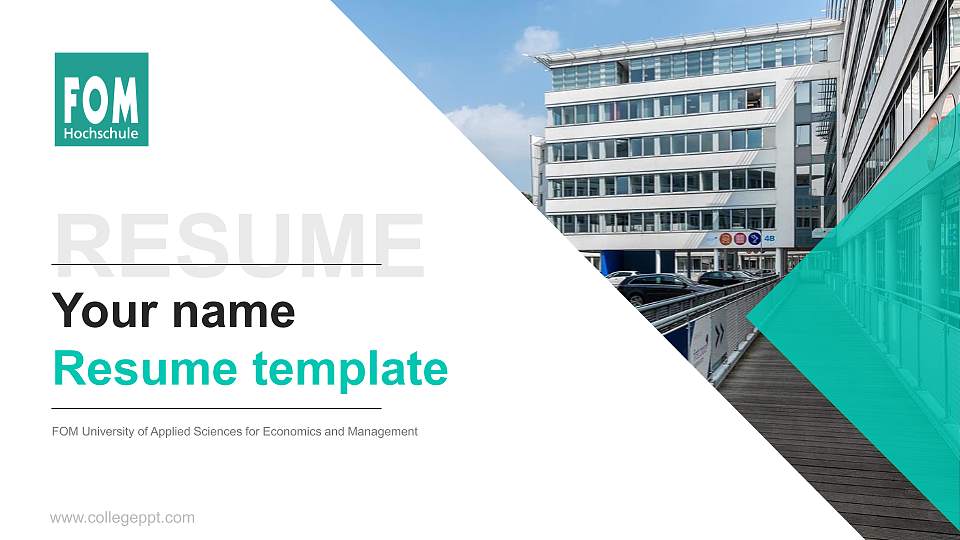 FOM University of Applied Sciences for Economics and Management Resume PPT Template16:9 ratio PPT effect preview image