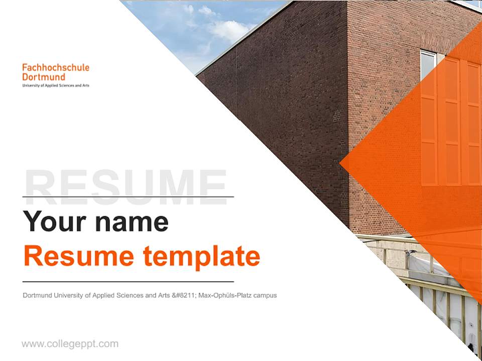 Dortmund University of Applied Sciences and Arts – Max-Ophüls-Platz campus Resume PPT Template4:3 ratio PPT effect preview image5