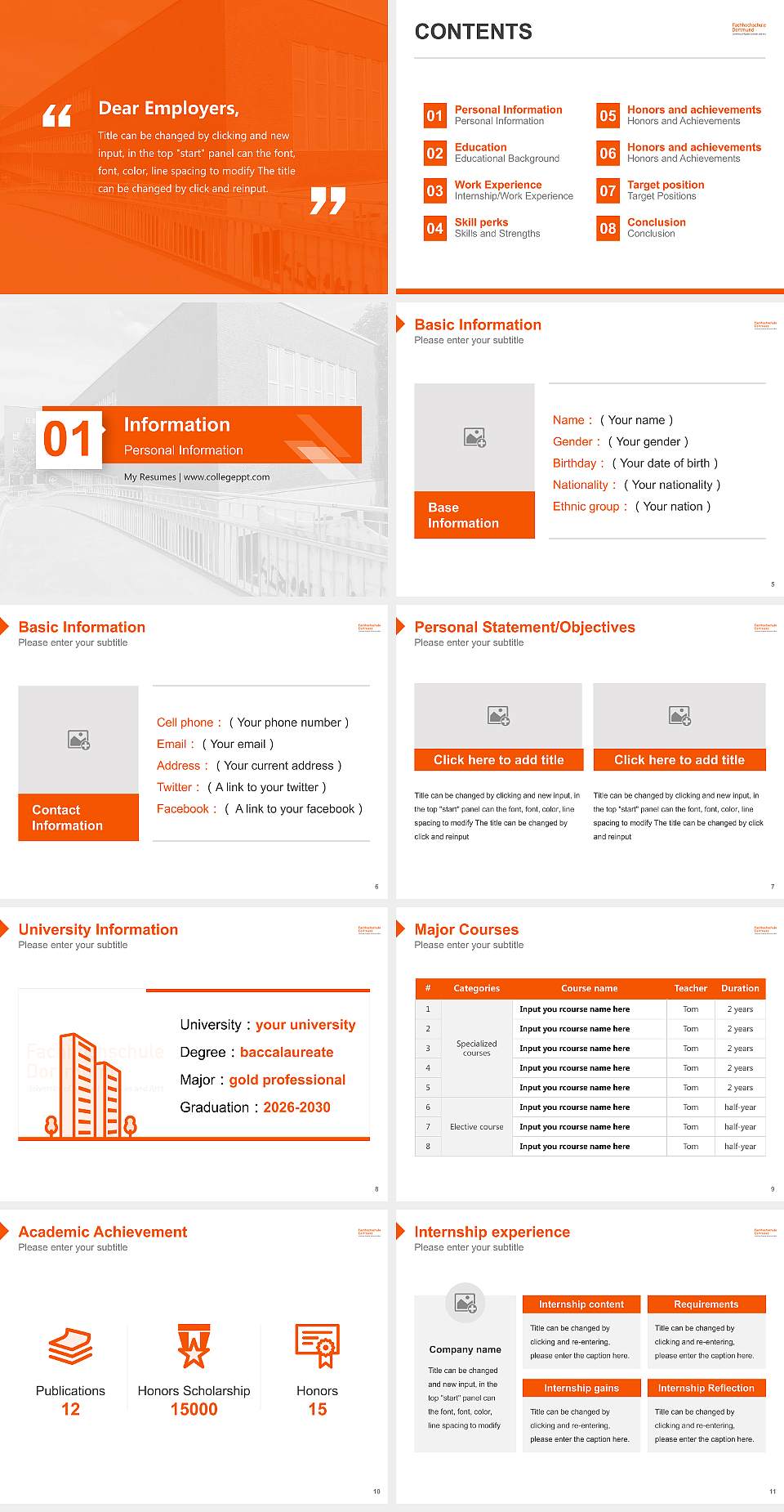 Dortmund University of Applied Sciences and Arts – Max-Ophüls-Platz campus Resume PPT Template4:3 ratio PPT effect preview image2