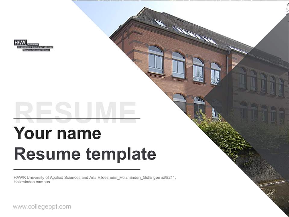 HAWK University of Applied Sciences and Arts Hildesheim_Holzminden_Göttingen – Holzminden campus Resume PPT Template4:3 ratio PPT effect preview image5